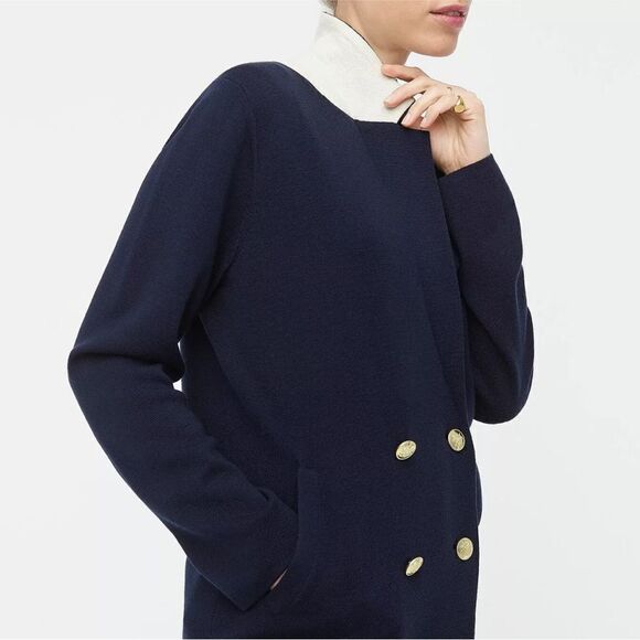 J Crew Navy Blue Double Breasted Gold Button Sweater Blazer | L - Picture 7 of 11